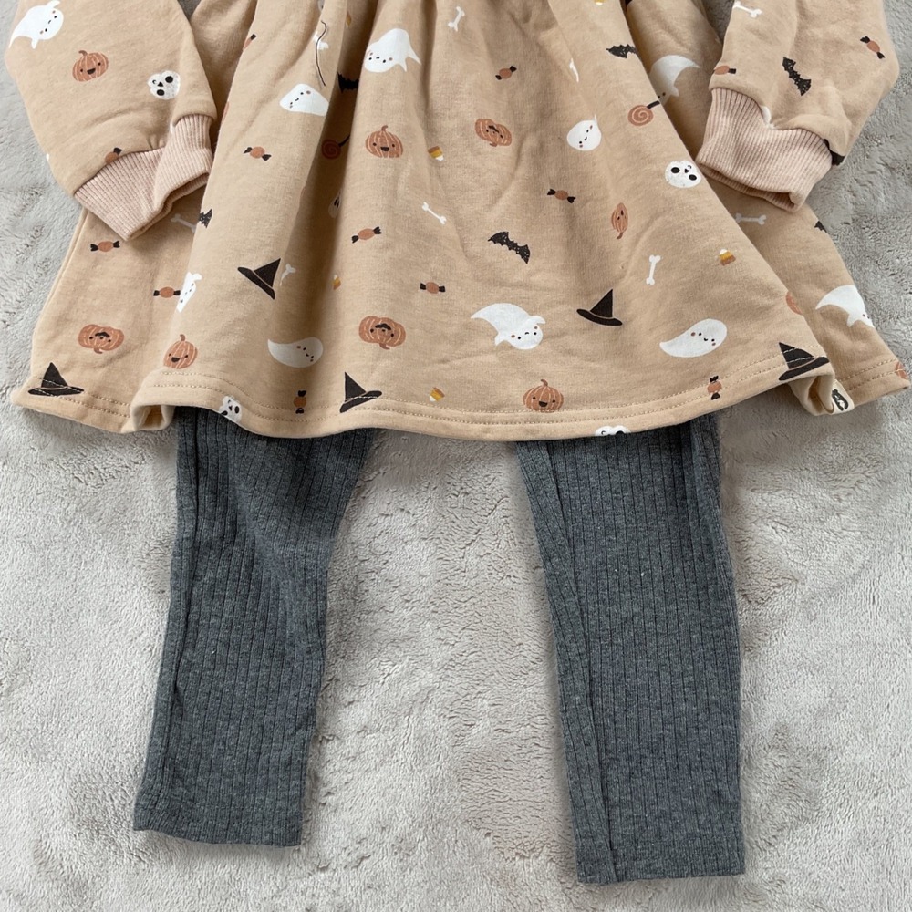 Rabbit + Bear Organic Kids Halloween Dress and Leggings Set Tan Grey 3T NWT - Picture 5 of 8